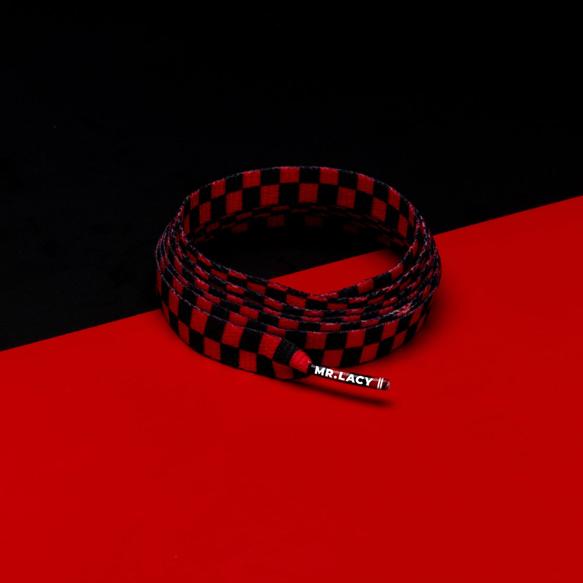 זוג שרוכים עם הדפס שחמט שחור אדום - Printies Checkered Black Red - תמונה 1