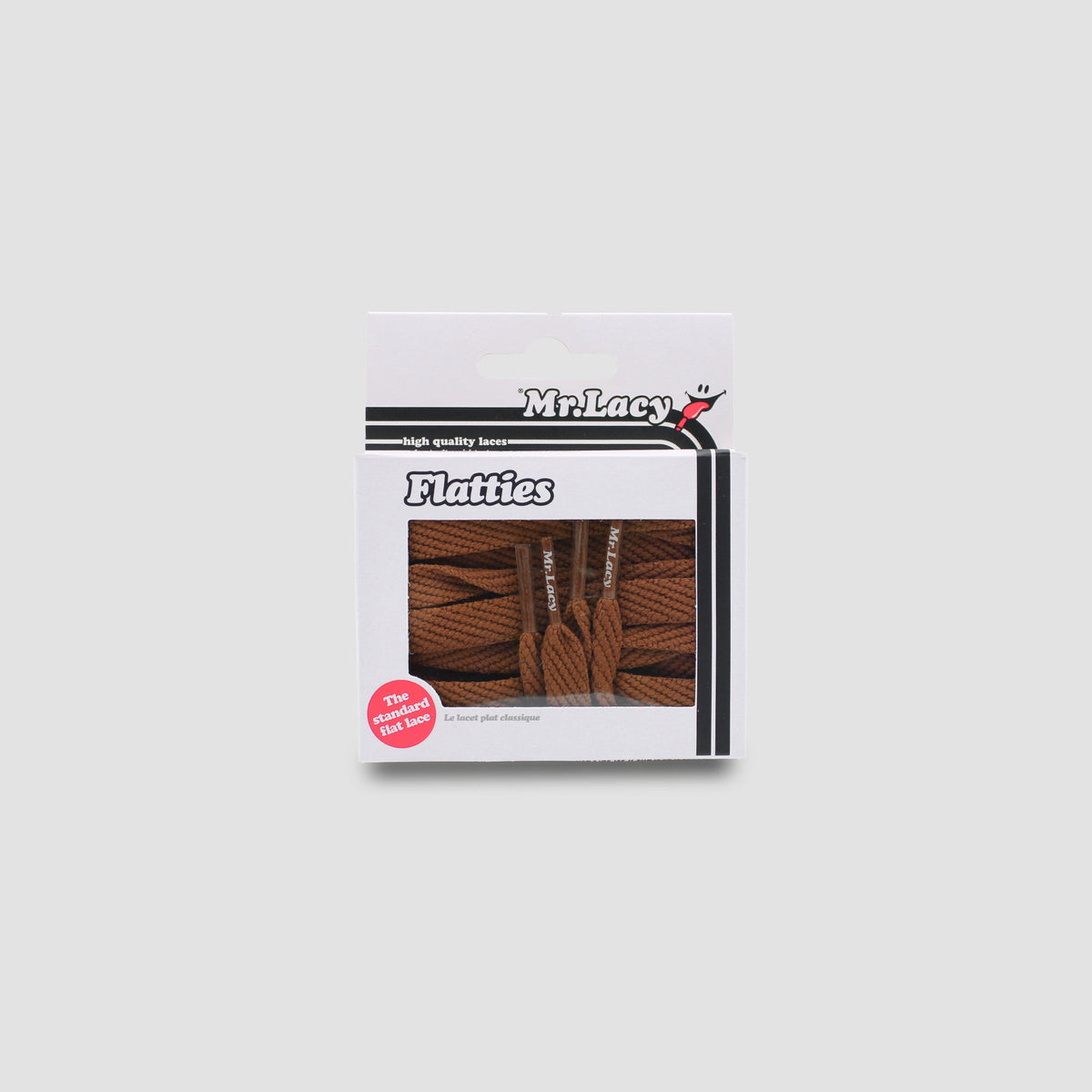 זוג שרוכים שטוחים בצבע חום 130 ס״מ - Flatties Brown - אריזה מקורית