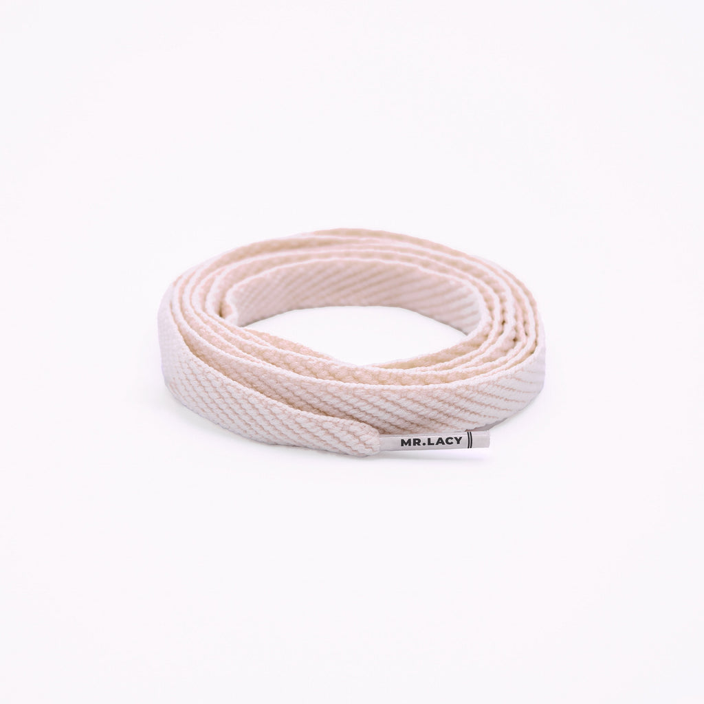 זוג שרוכים שטוחים בצבע שמנת 130 ס״מ - Flatties Cream - תמונת מוצר