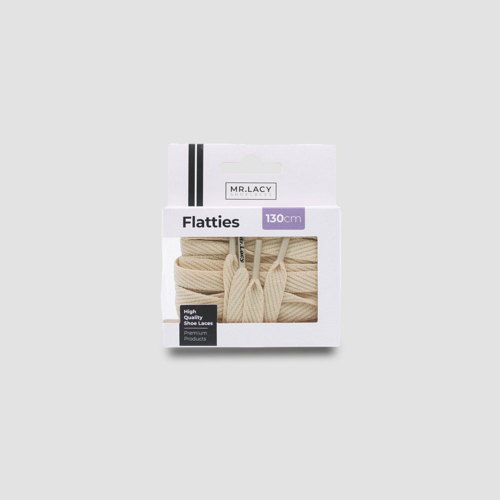 זוג שרוכים שטוחים בצבע שמנת 130 ס״מ - Flatties Cream - אריזה מקורית