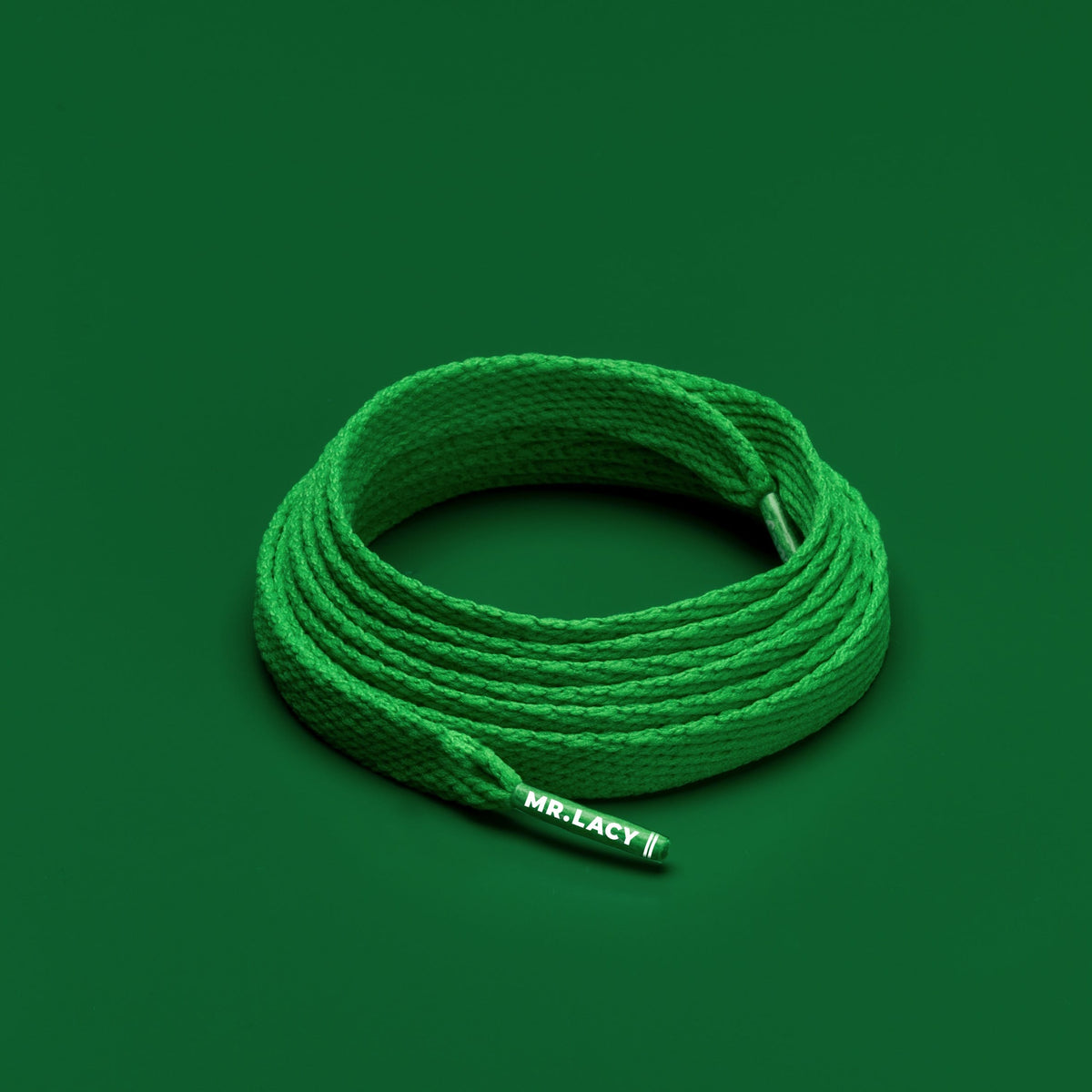 זוג שרוכים שטוחים בצבע ירוק 130 ס״מ - Flatties Kelly Green - תמונת מוצר
