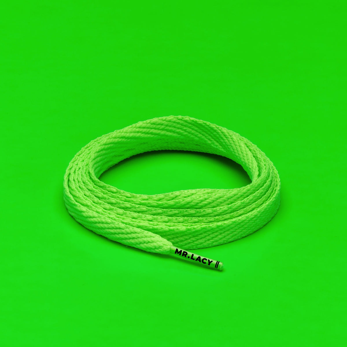 זוג שרוכים שטוחים בצבע ירוק ניאון 130 ס״מ - Flatties Neon Green - תמונת מוצר