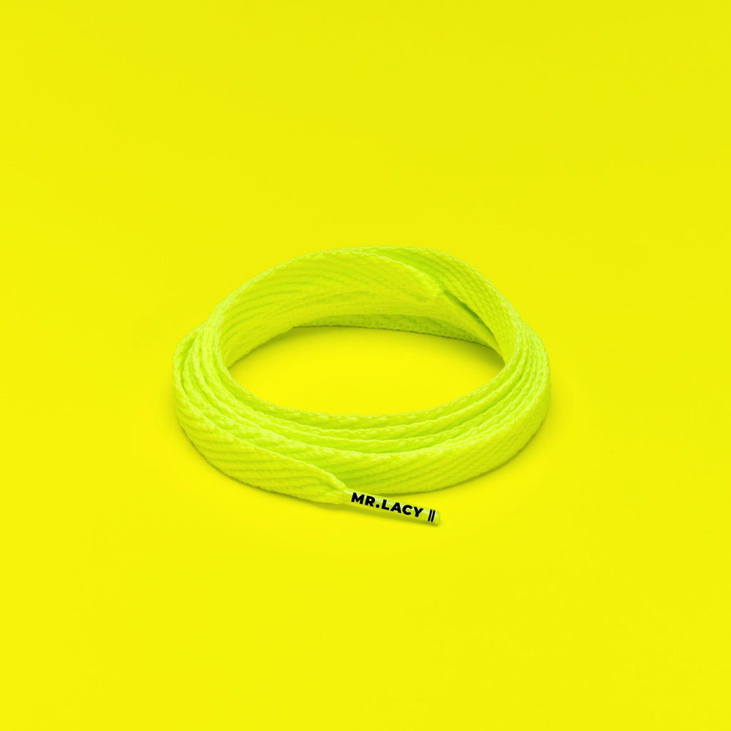 זוג שרוכים שטוחים בצבע צהוב ניאון 110 ס״מ - Flatties Junior Neon Lime Yellow - תמונת מוצר