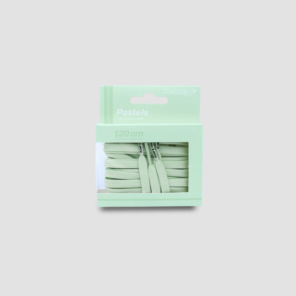 זוג שרוכים שטוחים בצבע ירוק פסטל 120 ס״מ - Pastel Green - תמונה 3 - אריזה