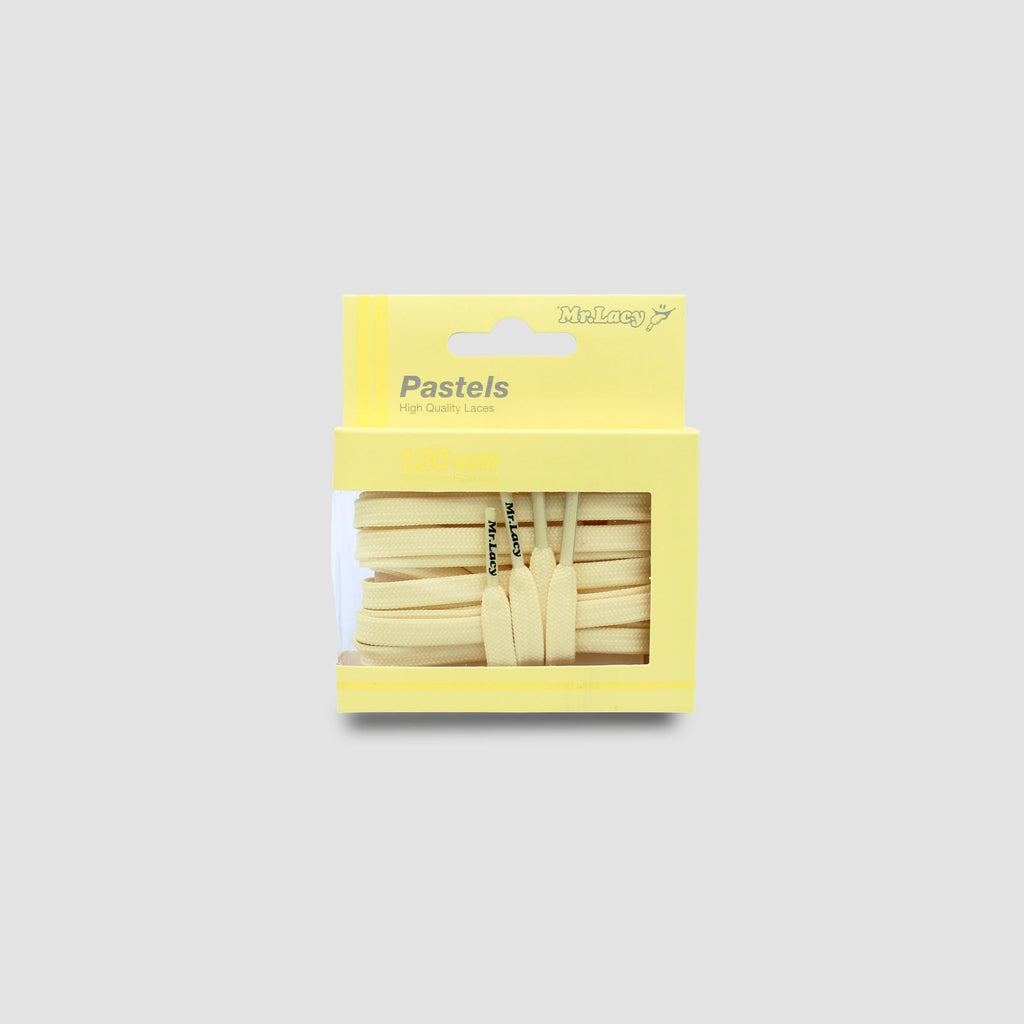 זוג שרוכים שטוחים בצבע צהוב פסטל 120 ס״מ - Pastel Yellow - תמונה 3 - אריזה