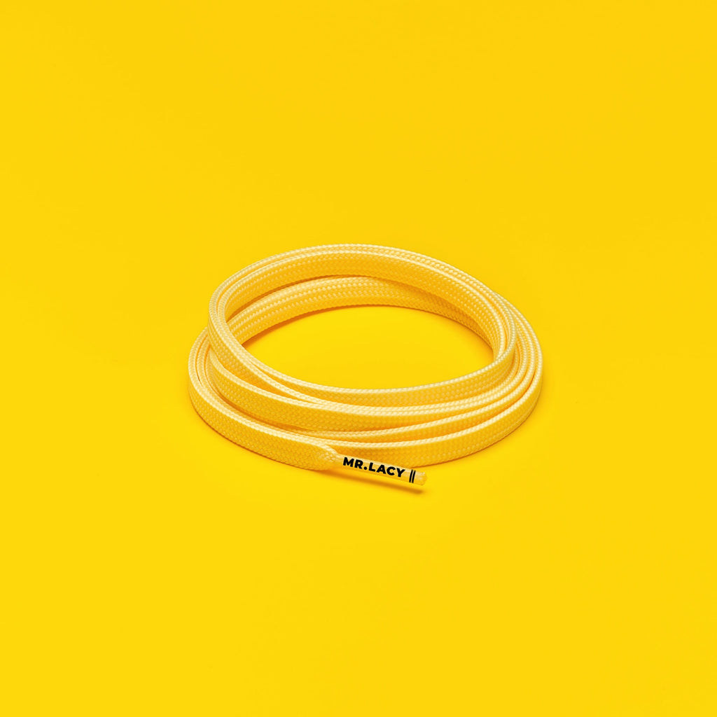 זוג שרוכים שטוחים בצבע צהוב פסטל 120 ס״מ - Pastel Yellow - תמונה 1