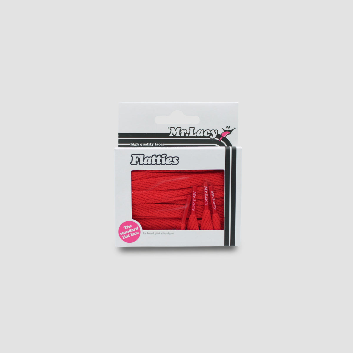 זוג שרוכים שטוחים בצבע אדום 130 ס״מ - Flatties Red - אריזה מקורית