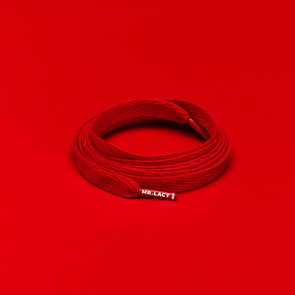 זוג שרוכים שטוחים בצבע אדום 130 ס״מ - Flatties Red - תמונת מוצר