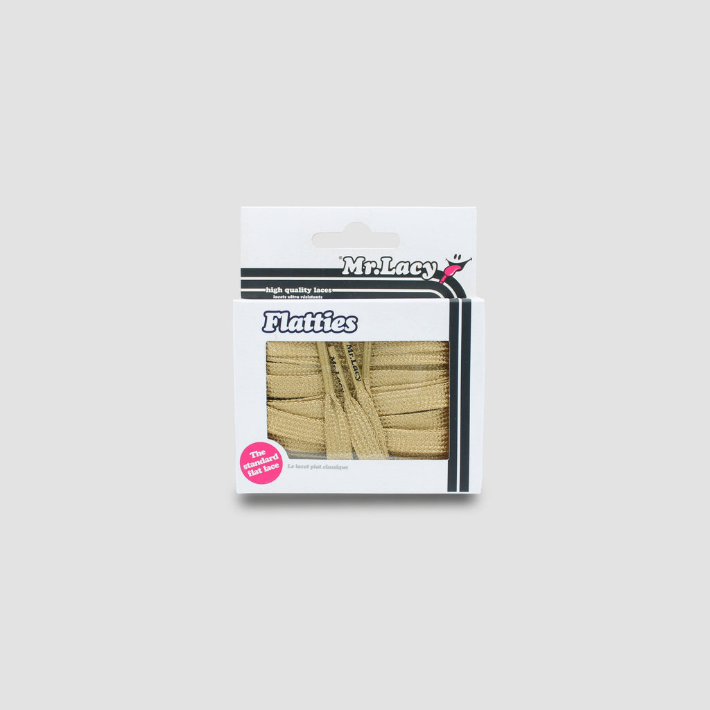 זוג שרוכים שטוחים בצבע זהב 130 ס״מ - Flatties Gold - אריזה מקורית