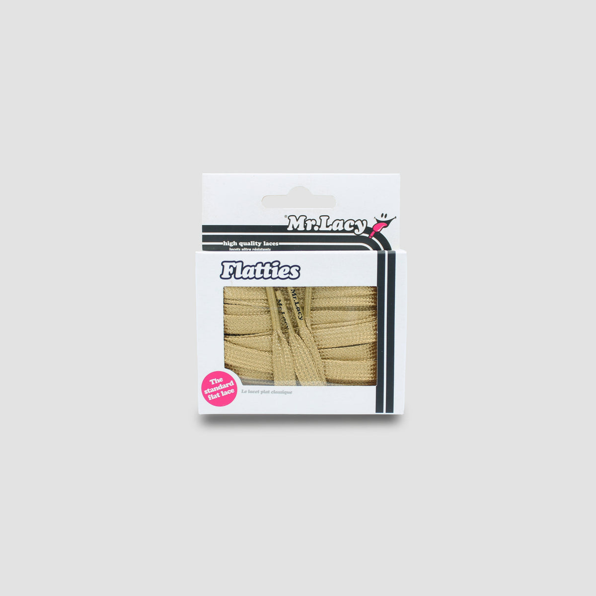 זוג שרוכים שטוחים בצבע זהב 130 ס״מ - Flatties Gold - אריזה מקורית