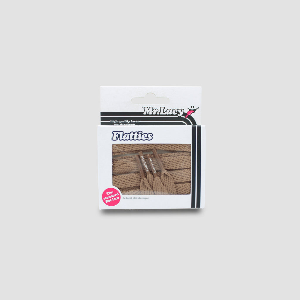 זוג שרוכים שטוחים בצבע חום זהוב 130 ס״מ - Flatties Tan - אריזה מקורית
