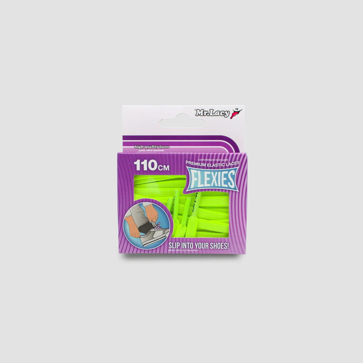 זוג שרוכים אלסטיים בצבע צהוב ליים ניאון - 90 Flexies Neon Lime Yellow - תמונה 3 - אריזה