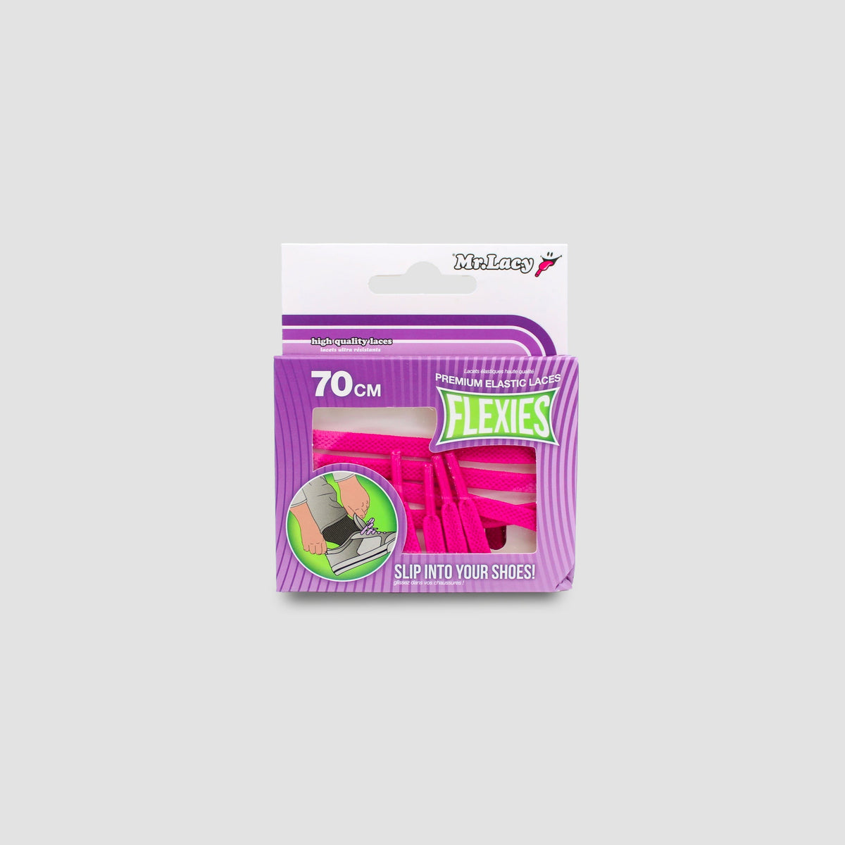 זוג שרוכים אלסטיים בצבע ורוד ליפסטיק 70 ס״מ - 70 Flexies Lipstick Pink - תמונה 3 - אריזה