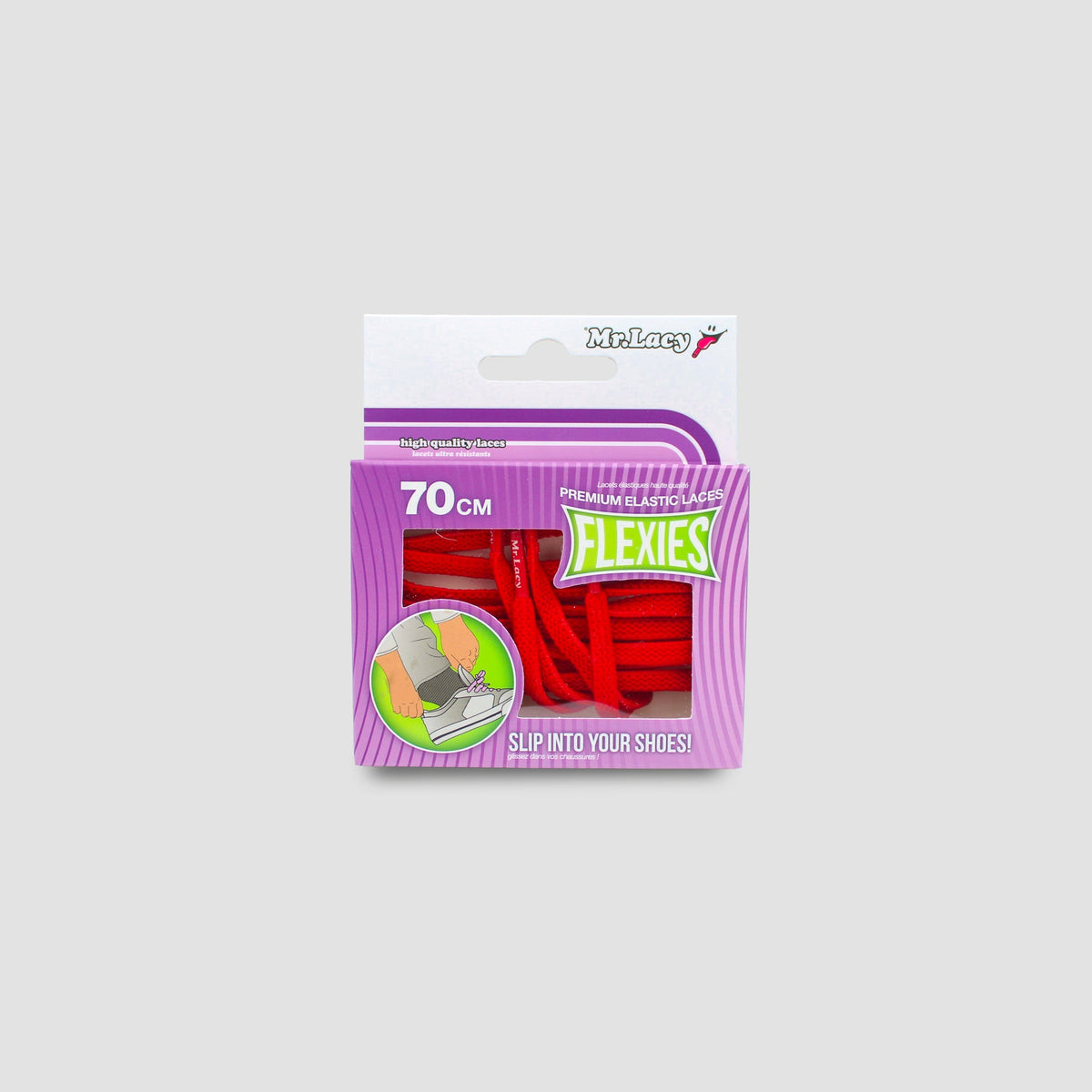 זוג שרוכים אלסטיים בצבע אדום 70 ס״מ - 70 Flexies Red - תמונה 3 - אריזה