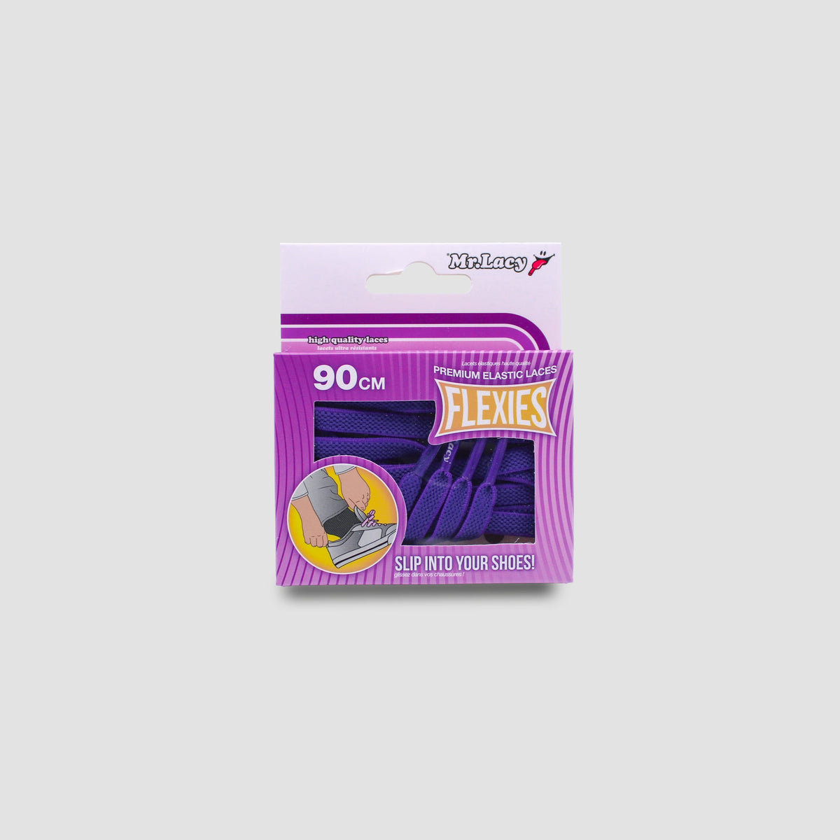 זוג שרוכים אלסטיים בצבע סגול - 90 Flexies Violet - תמונה 3 - אריזה