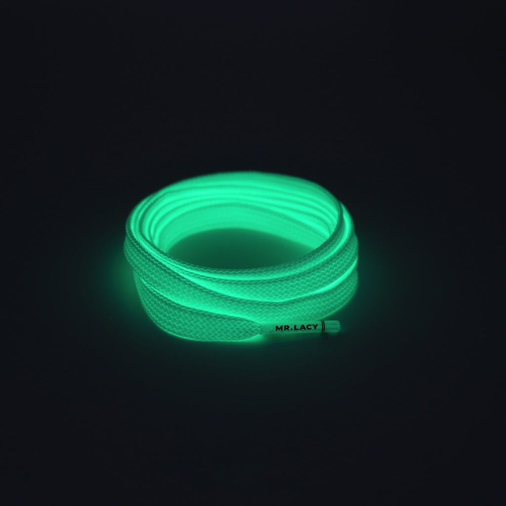 זוג שרוכים זוהרים בלילה בצבע ירוק 110 ס״מ - Flatties Glow In the Dark - תמונת מוצר
