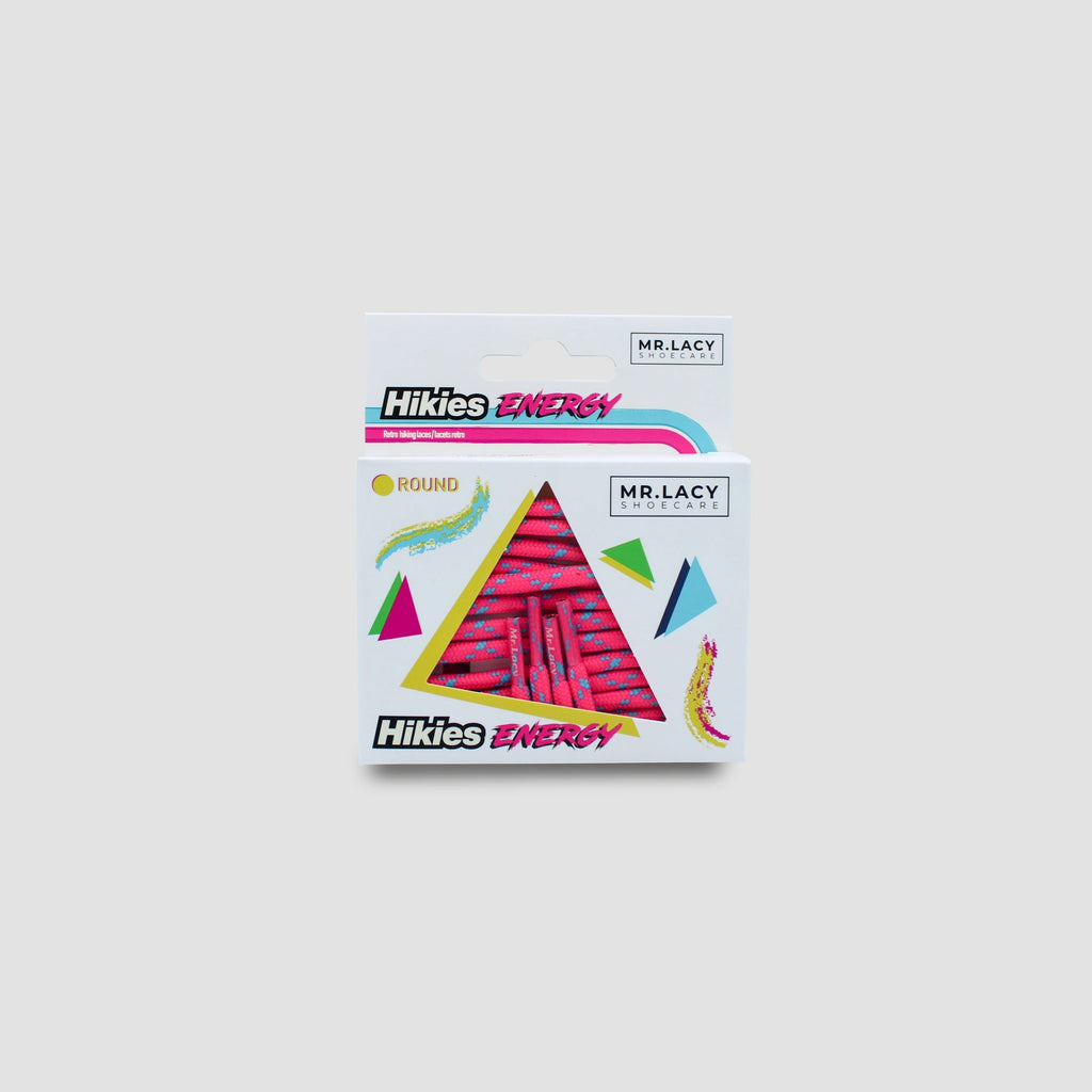 זוג שרוכים עגולים בצבע תכלת עם ורוד נאון - 115 Hikies Energy - תמונה 2 - אריזה