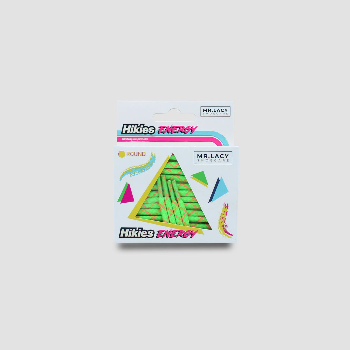 זוג שרוכים עגולים בצבע ירוק נאון עם כתום - 115 Hikies Energy - תמונה 3 - אריזה