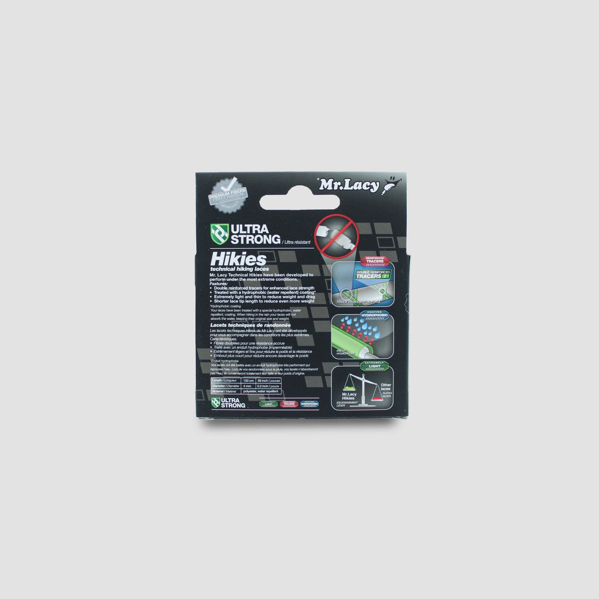 זוג שרוכים עגולים בצבע שחור עם אפור - 150 Hikies Round - תמונה 4 - אריזה