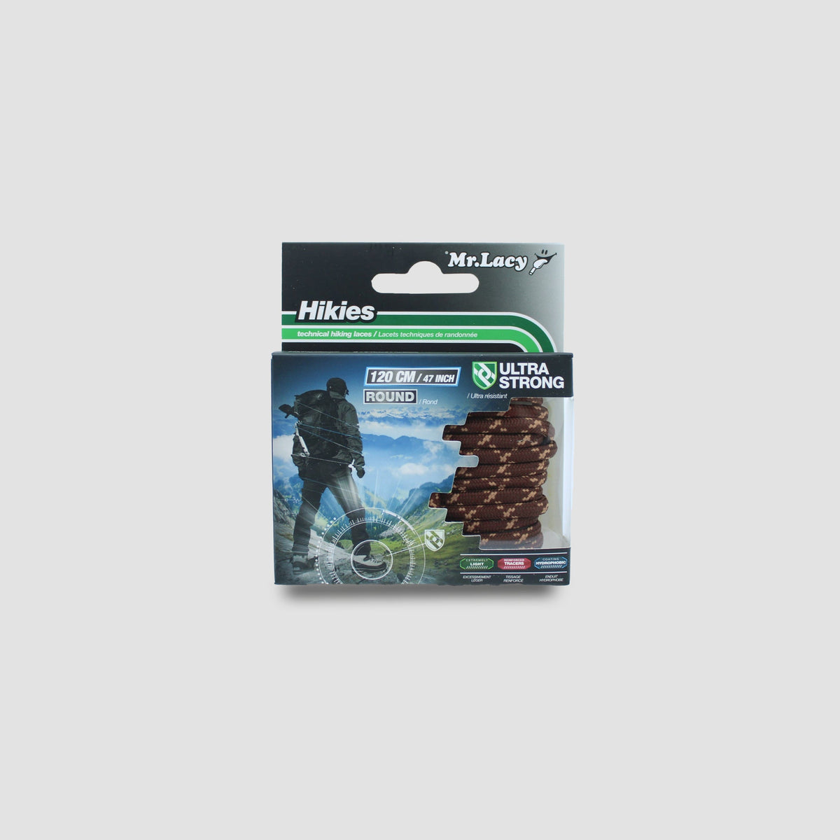 זוג שרוכים עגולים בצבע חום כהה עם חום בהיר - 180 Hikies Round Dark Brown/Light Brown - תמונה 3 - אריזה
