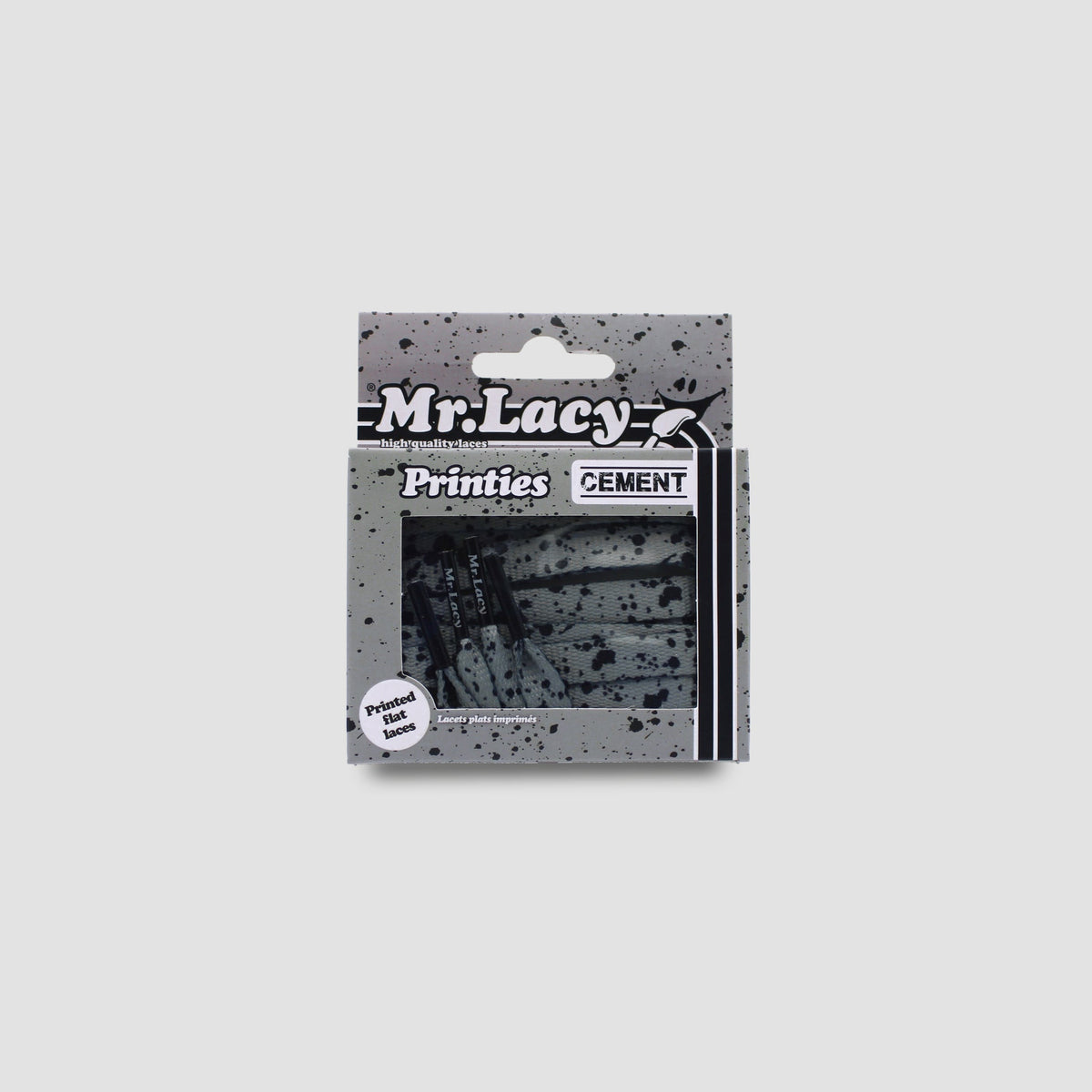 זוג שרוכים עם הדפס בצבע אפור שחור - Printies Cement Grey / Black - תמונה 2 - אריזה