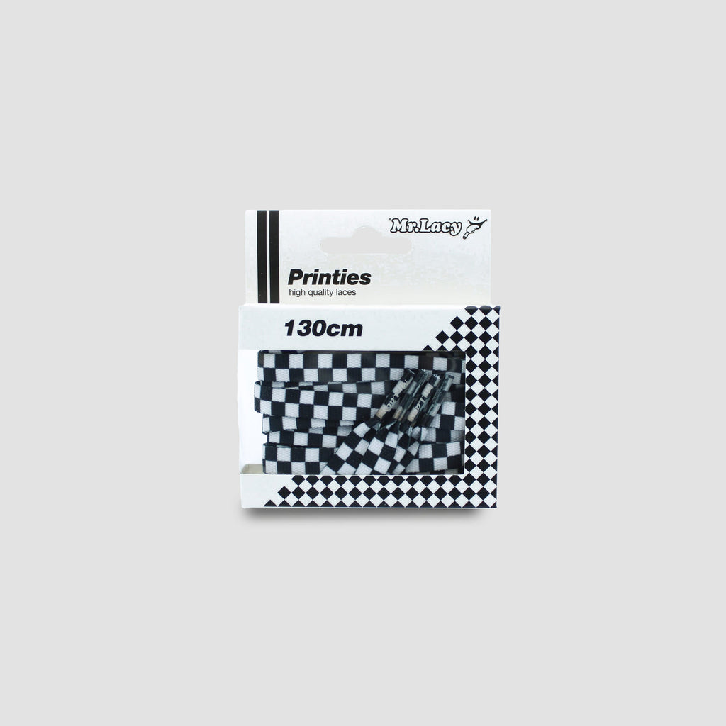 זוג שרוכים עם הדפס שחמט שחור לבן - Printies Checkered Black White - תמונה 3 - אריזה