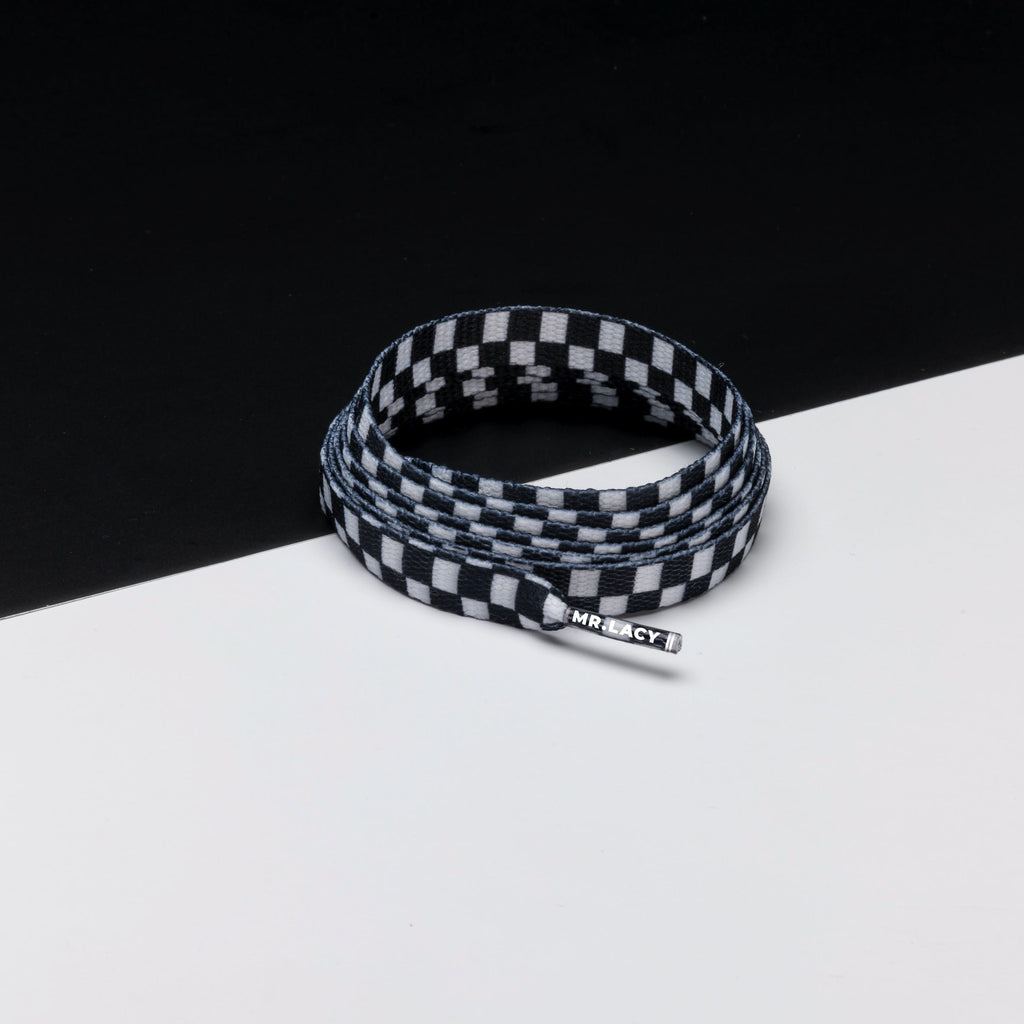 זוג שרוכים עם הדפס שחמט שחור לבן - Printies Checkered Black White - תמונה 1