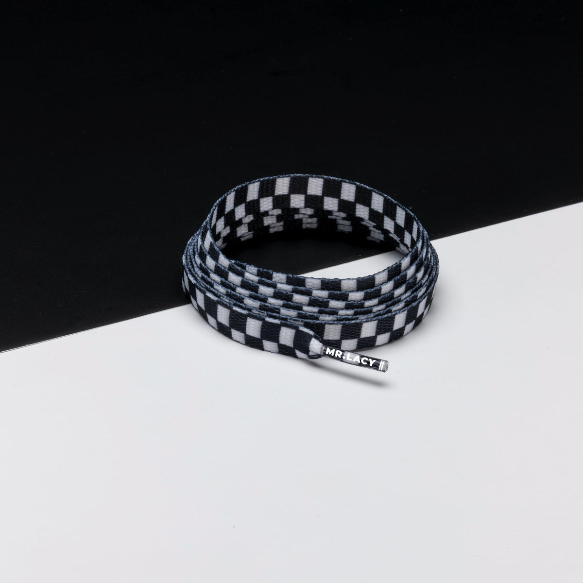 זוג שרוכים עם הדפס שחמט שחור לבן - Printies Checkered Black White - תמונה 1