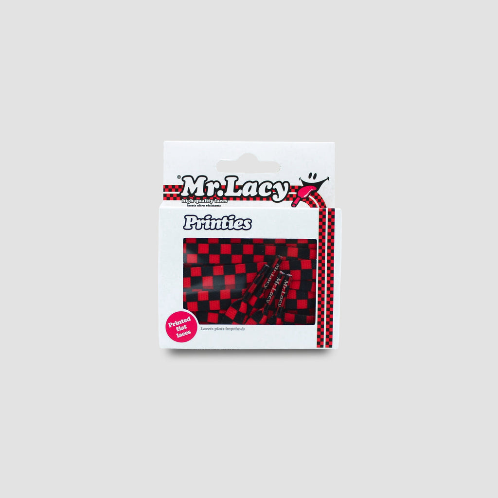 זוג שרוכים עם הדפס שחמט שחור אדום - Printies Checkered Black Red - תמונה 2 - אריזה
