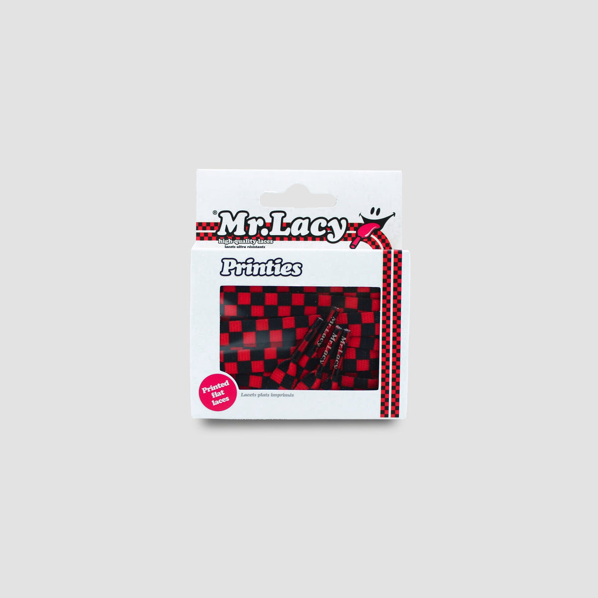 זוג שרוכים עם הדפס שחמט שחור אדום - Printies Checkered Black Red - תמונה 2 - אריזה