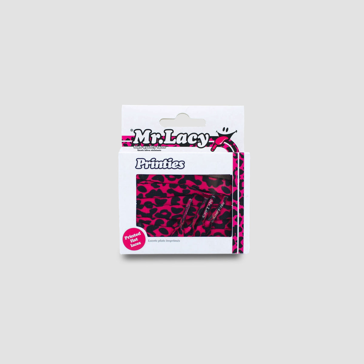 זוג שרוכים עם ההדפס מנומר ורוד שחור - Printies Leopard Pink Black - תמונה 3 - אריזה
