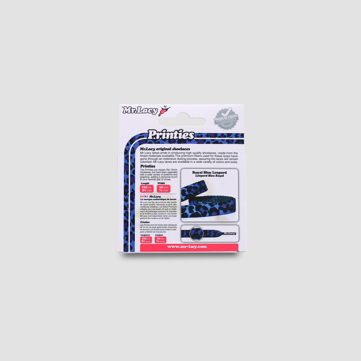 זוג שרוכים עם ההדפס המנומר כחול רויאל - Printies Royal Blue Leopard - תמונה 4 - אריזה