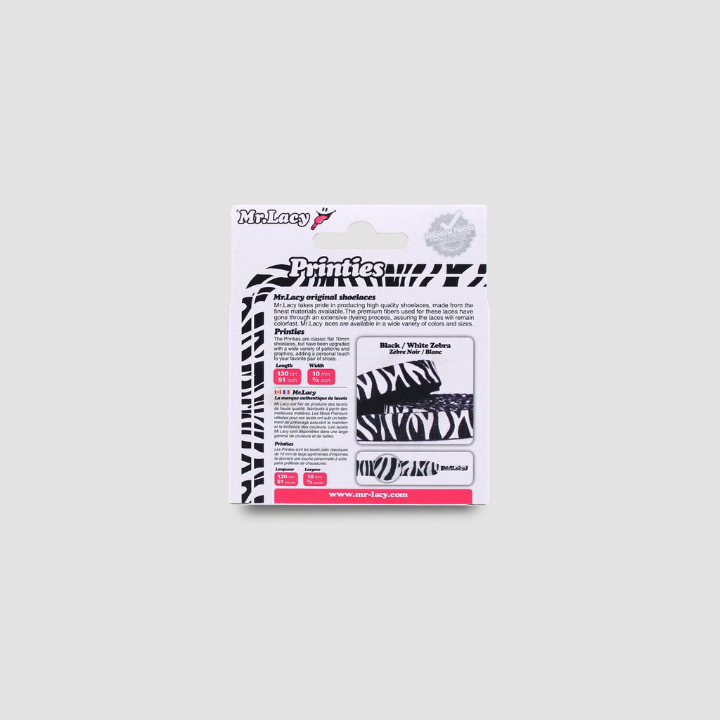 זוג שרוכים עם ההדפס זברה שחור לבן - Printies Zebra Black White - תמונה 3 - אריזה