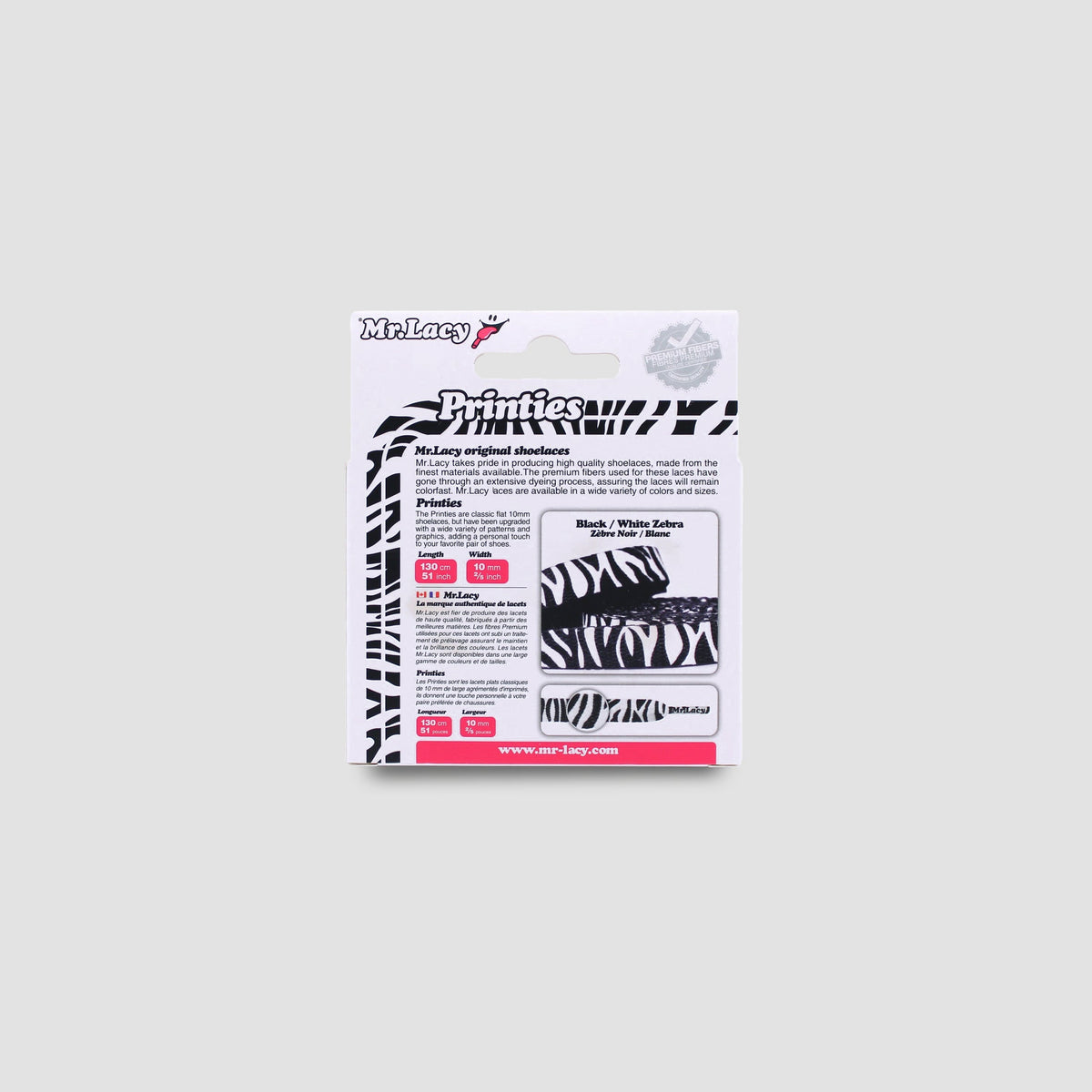 זוג שרוכים עם ההדפס זברה שחור לבן - Printies Zebra Black White - תמונה 3 - אריזה