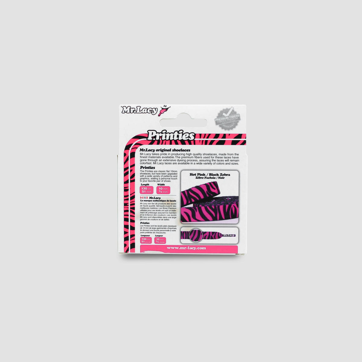 זוג שרוכים עם ההדפס זברה ורוד שחור - Printies Zebra Neon Pink Black - תמונה 4 - אריזה