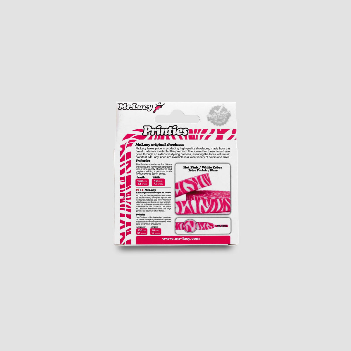 זוג שרוכים עם ההדפס זברה ורוד לבן - Printies Zebra Hot Pink White - תמונה 4 - אריזה