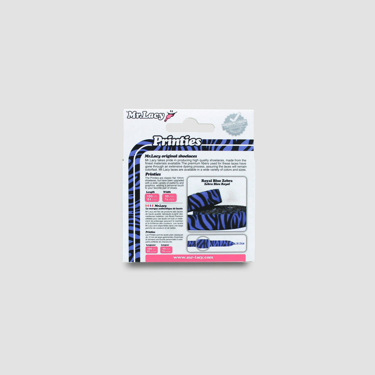 זוג שרוכים שטוחים עם הדפס זברה כחול שחור - Printies Royal Blue Zebra - תמונה 4 - אריזה