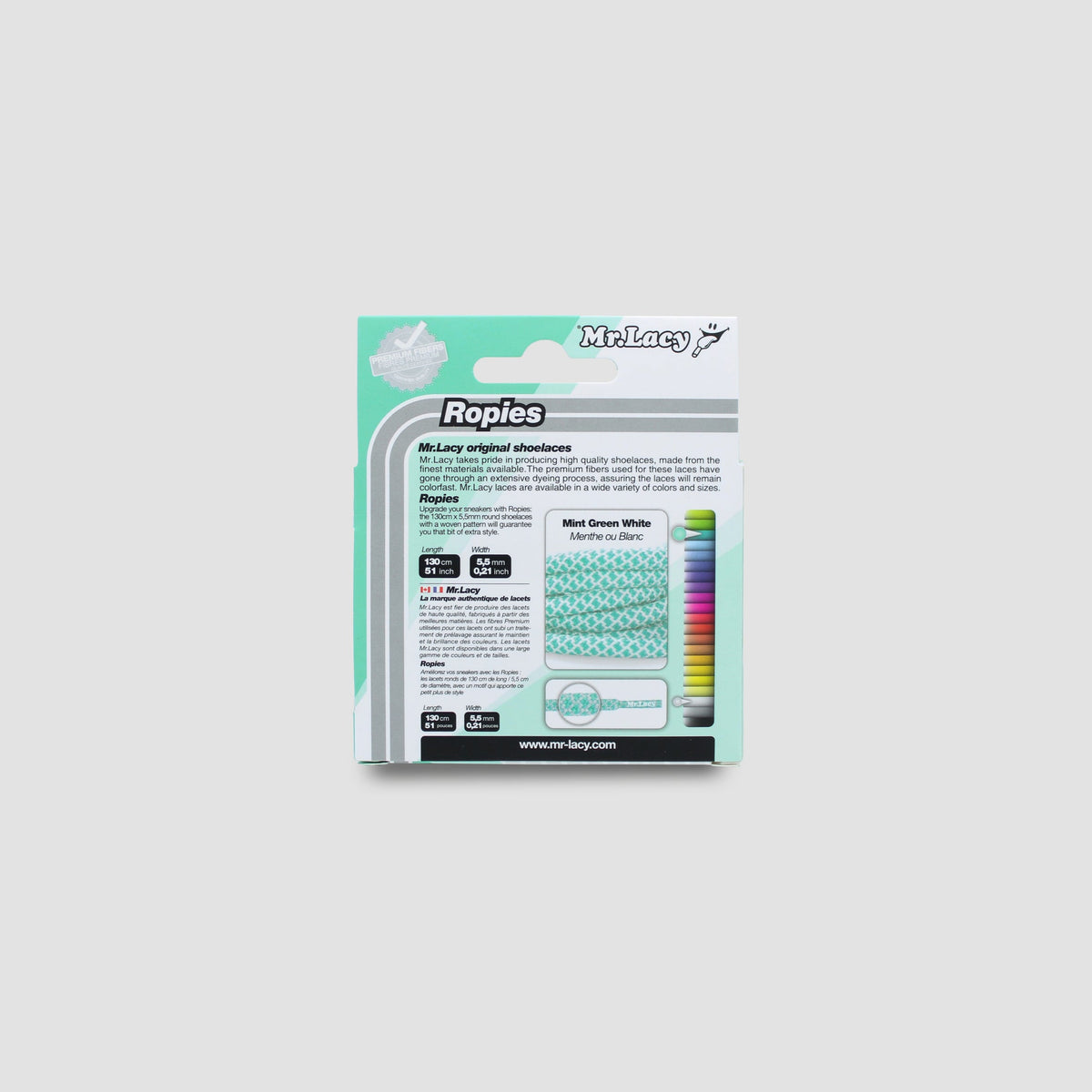 זוג שרוכים חבל עגול ירוק מנטה לבן - Ropies Mint Green White - תמונה 4 - אריזה