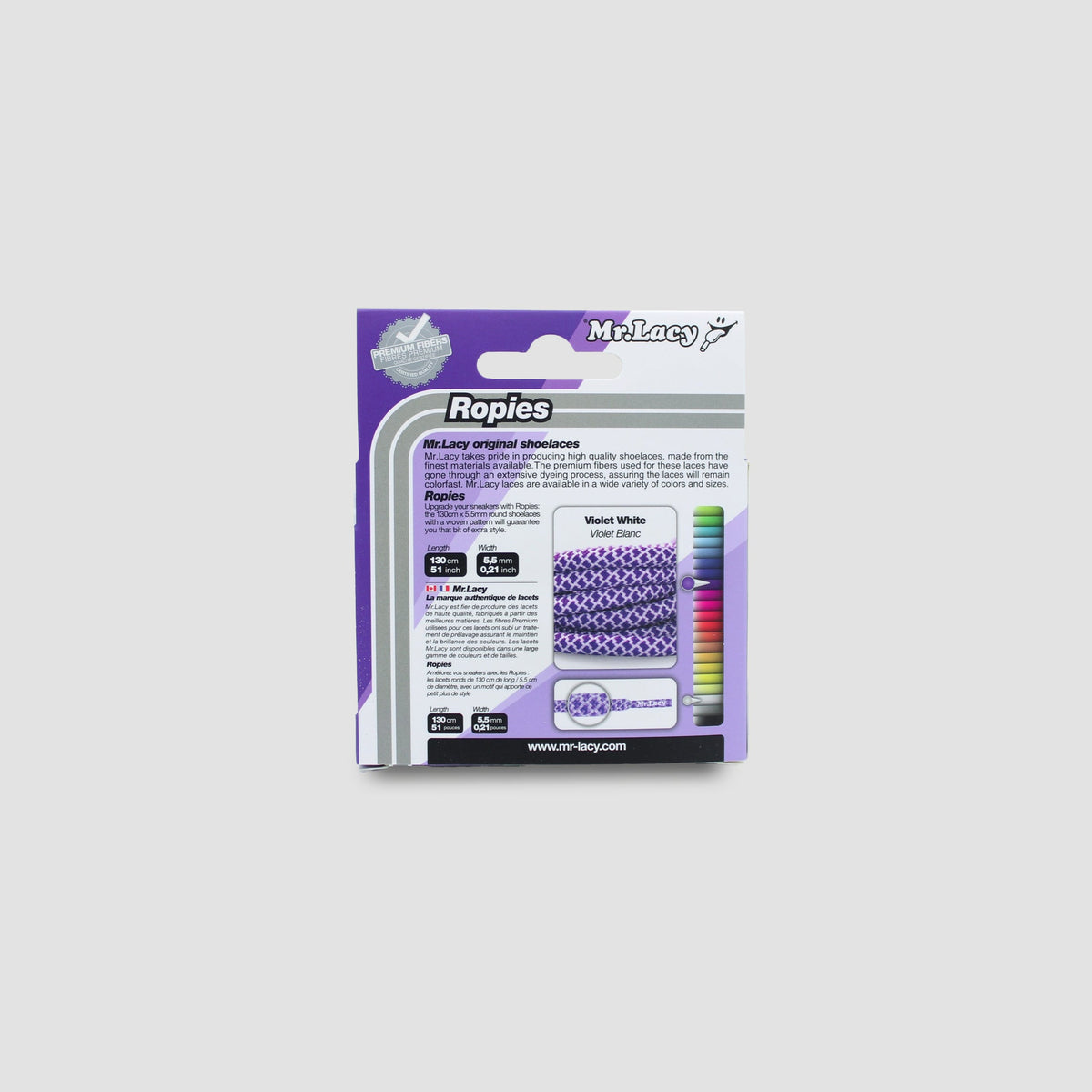 זוג שרוכים חבל עגול סגול לבן - Ropies Violet White - תמונה 4 - אריזה