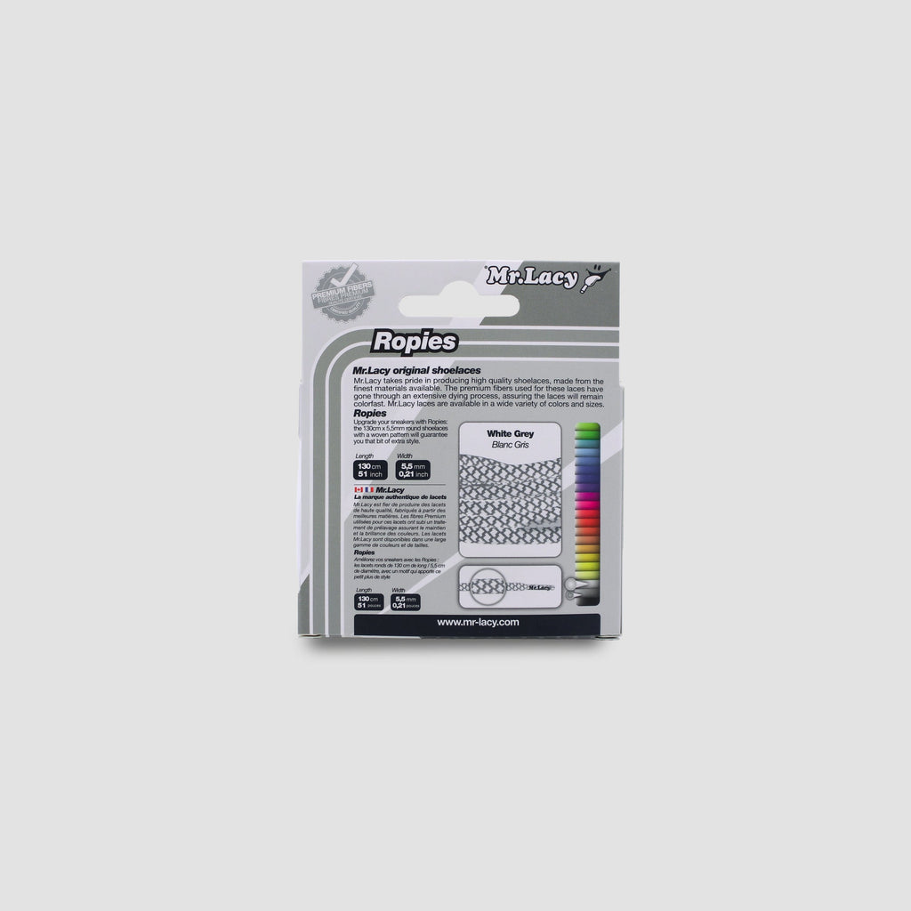 זוג שרוכים חבל עגול אפור לבן - Ropies White Grey - תמונה 4 - אריזה