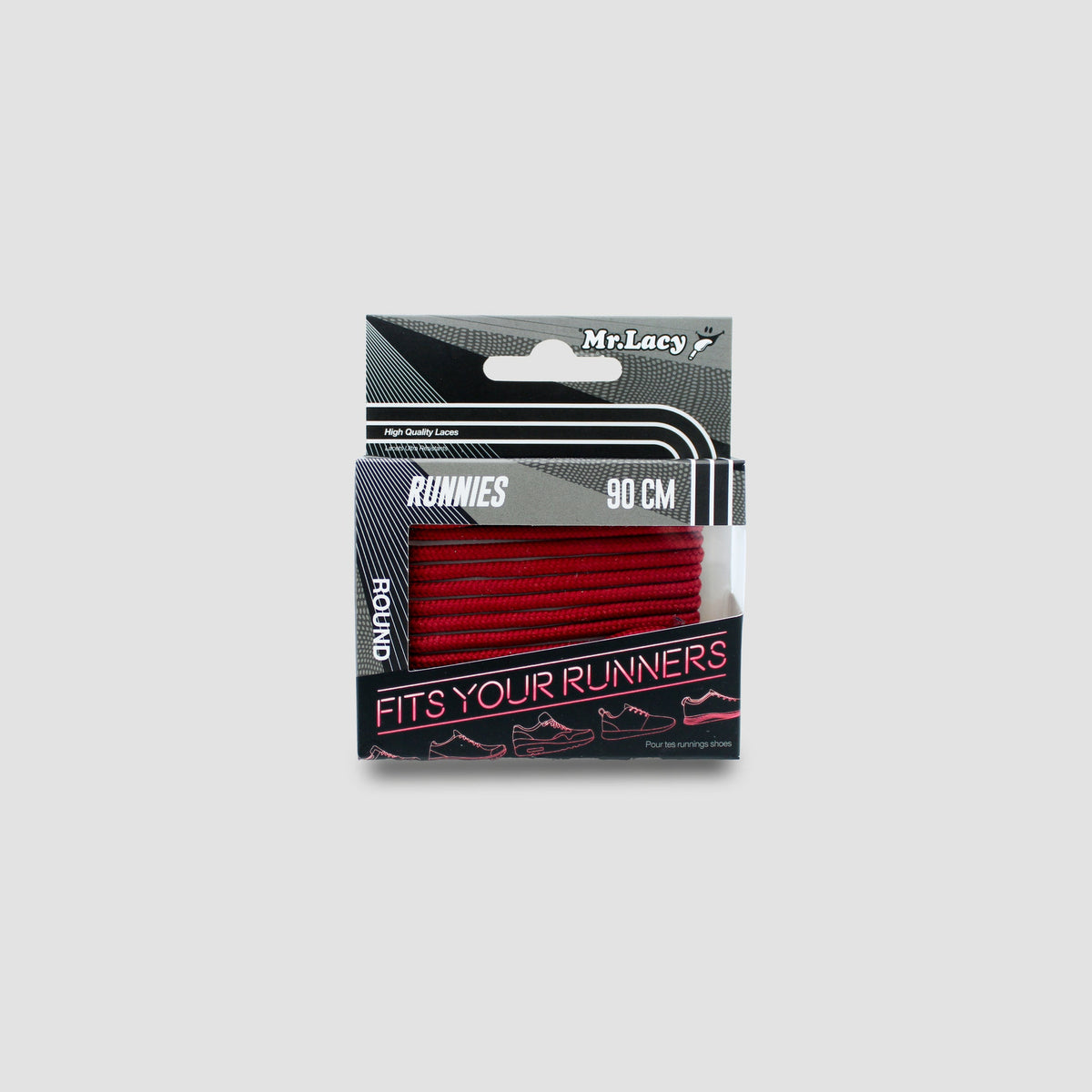 זוג שרוכים עגולים דקים בצבע בורדו 90 ס״מ - Runnies Round Burgundy - תמונה 3 - אריזה