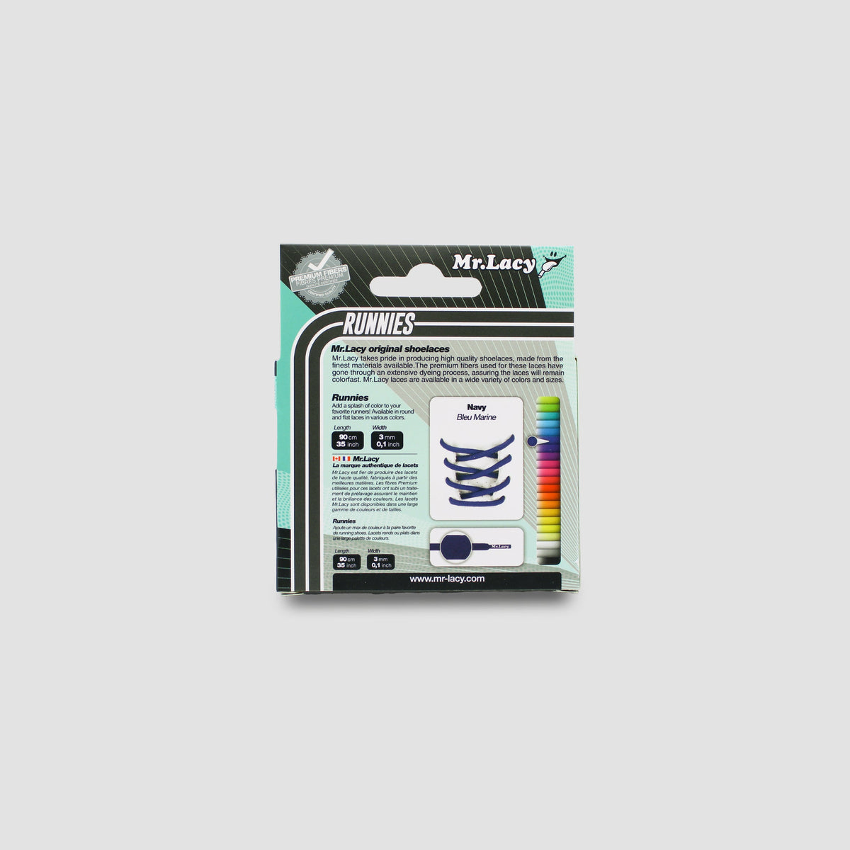 זוג שרוכים עגולים דקים כחול נייבי 90 ס״מ - Runnies Round Navy - תמונה 4 - אריזה