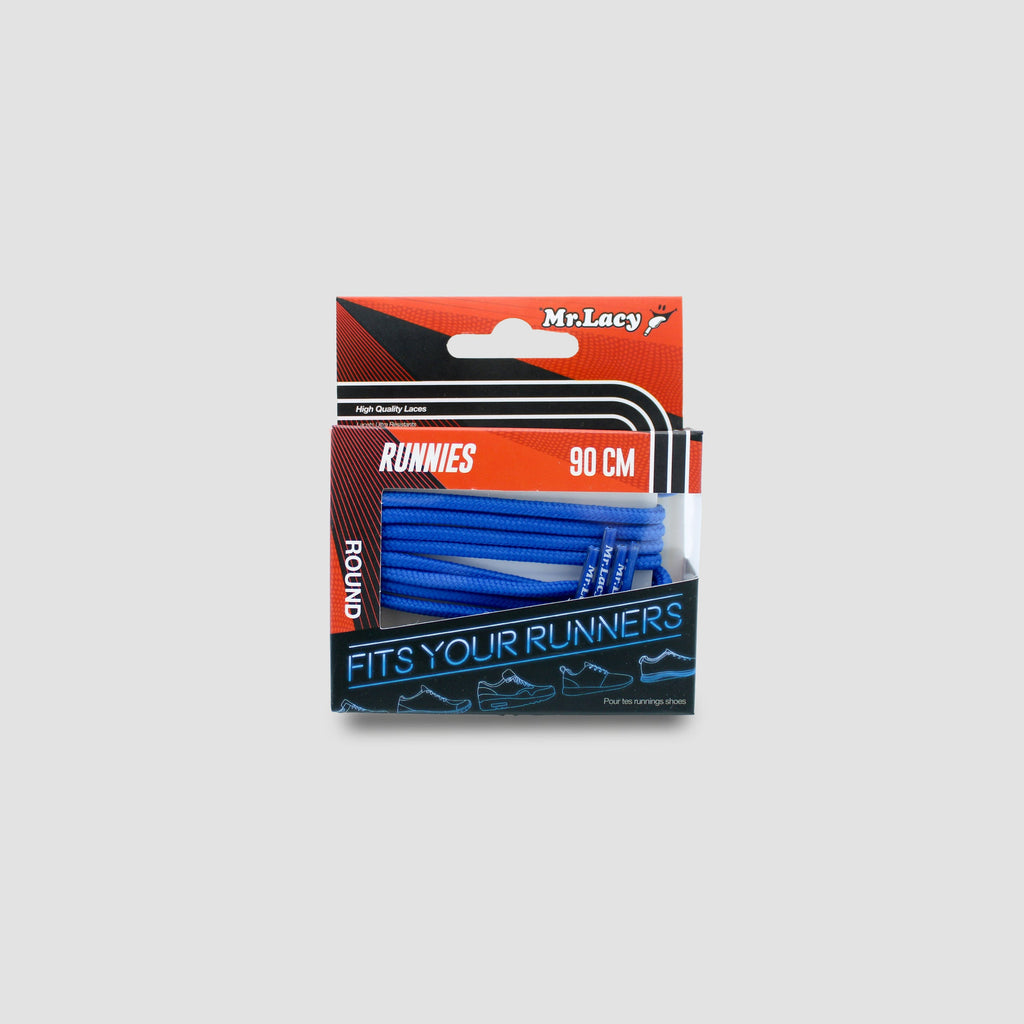 זוג שרוכים עגולים דקים כחול רויאל 90 ס״מ - Runnies Round Royal Blue - תמונה 3 - אריזה