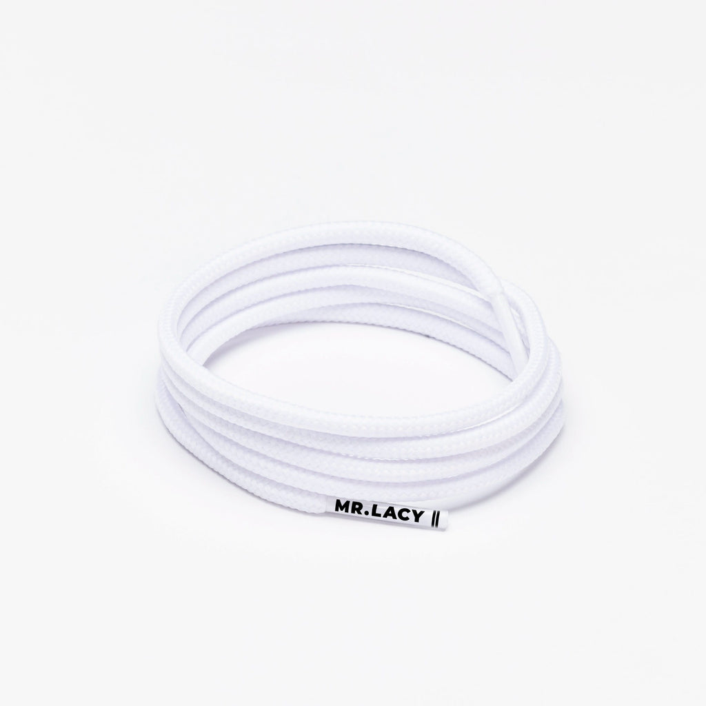 זוג שרוכים עגולים דקים בצבע לבן 90 ס״מ - Runnies Round White - תמונה 1