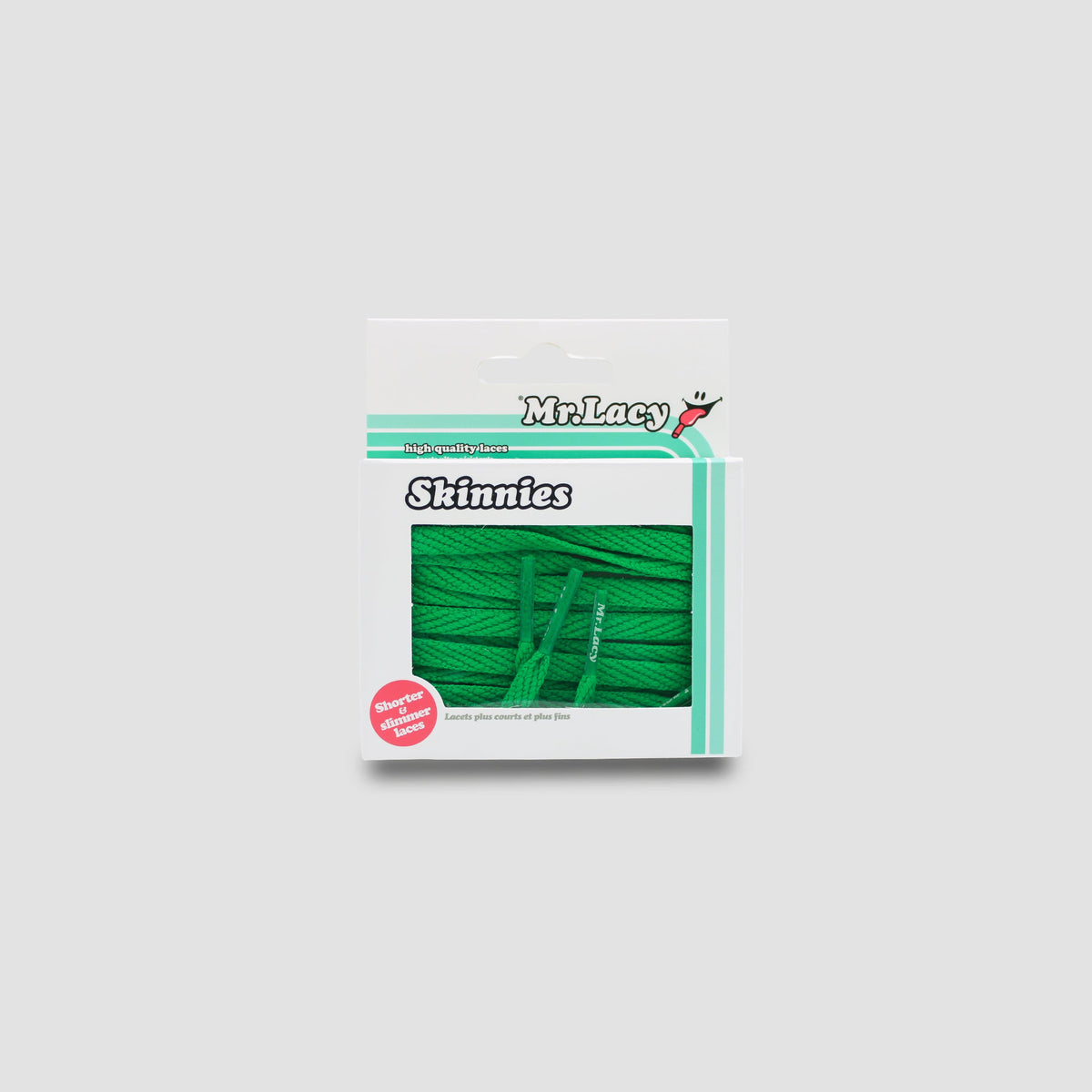 זוג שרוכים צרים בצבע ירוק 120 ס״מ - Skinnies Kelly Green - תמונה 3 - אריזה