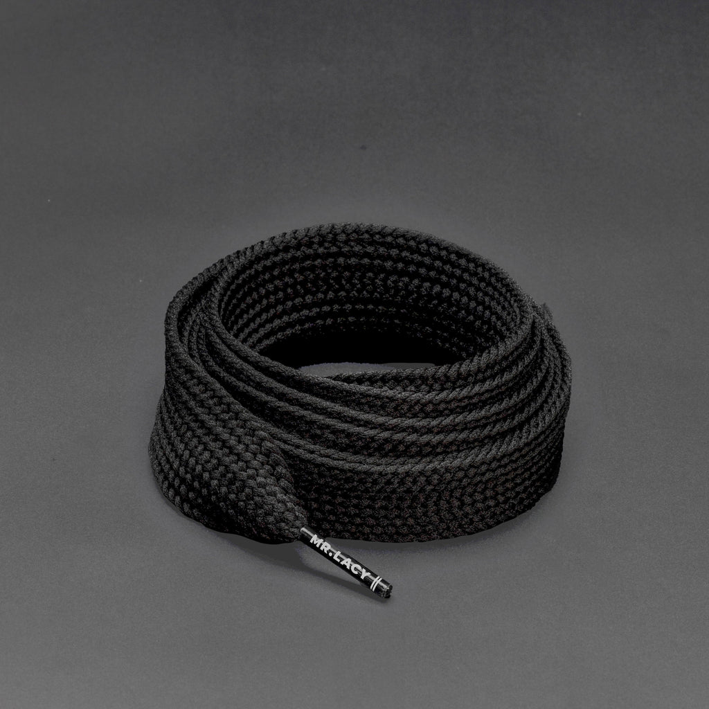 שרוכים שטוחים רחבים במיוחד בצבע שחור 110 ס״מ - Fatties Black 110 - תמונה 1