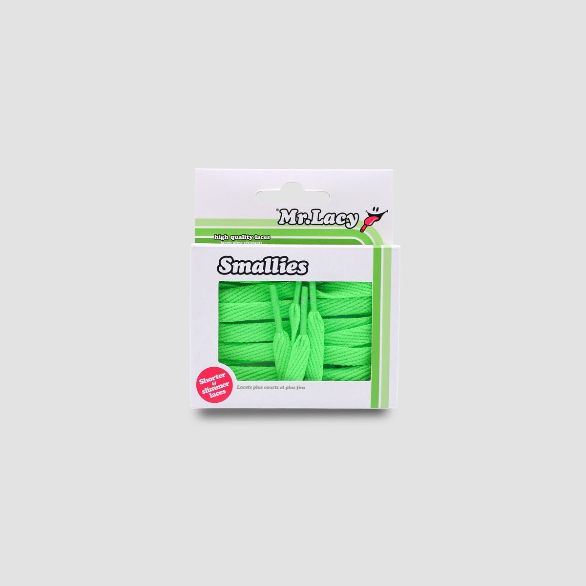 זוג שרוכים קצרים בצבע ירוק ניאון 90 ס״מ - Smallies Neon Green - תמונה 3 - אריזה