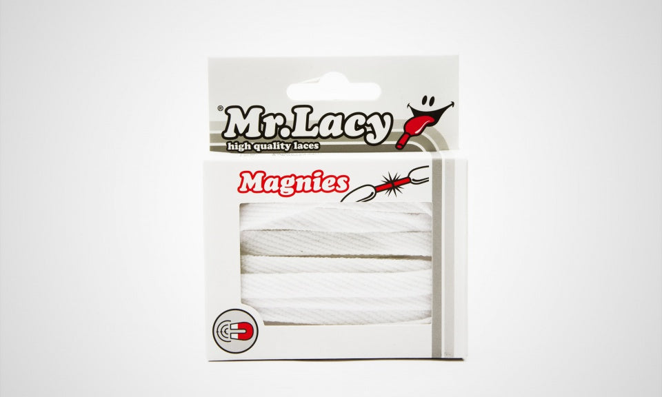 זוג שרוכים שטוחים בצבע לבן עם אגלט מגנט - Magnies 