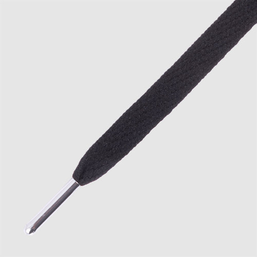 Flatties Black Silver metal tip- זוג שרוכים שטוחים בצבע שחור עם אגלט כסוף