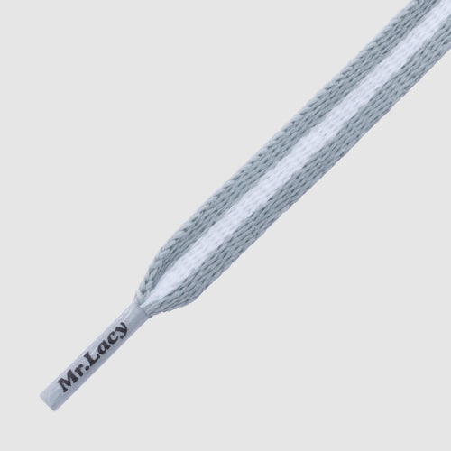 Stripies Grey White - זוג שרוכים שטוחים עם הפס אפור לבן